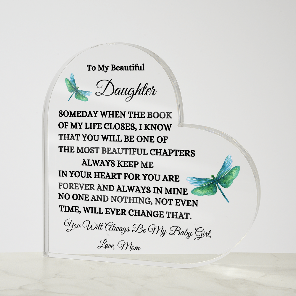 Acrylic Heart Shaped Plaque/ Two my Beautiful Daughter Love Mom