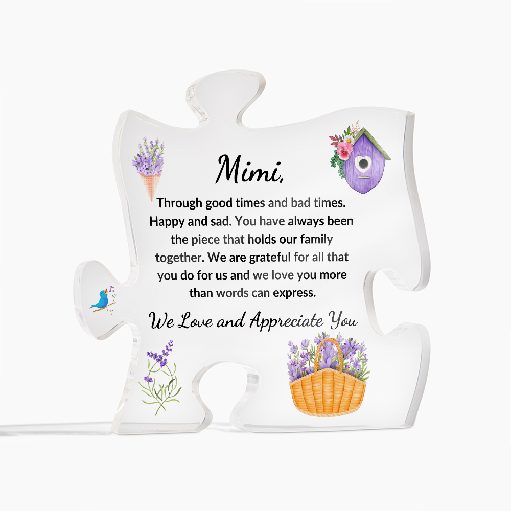 Acrylic Puzzle Plaque/Lavender/ Mimi, We love and appreciate you