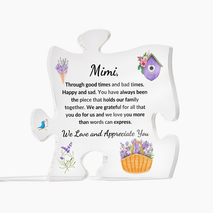 Acrylic Puzzle Plaque/Lavender/ Mimi, We love and appreciate you