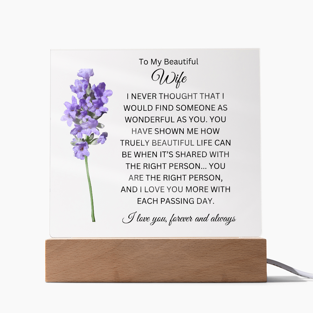 Acrylic Square Plaque/Lavender/To My Beautiful Wife