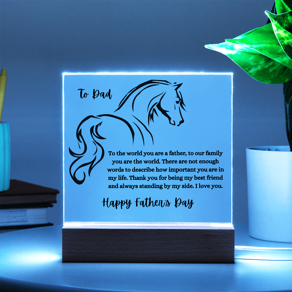 Acrylic Square Plaque,Horse Sil./ Happy Father's Day