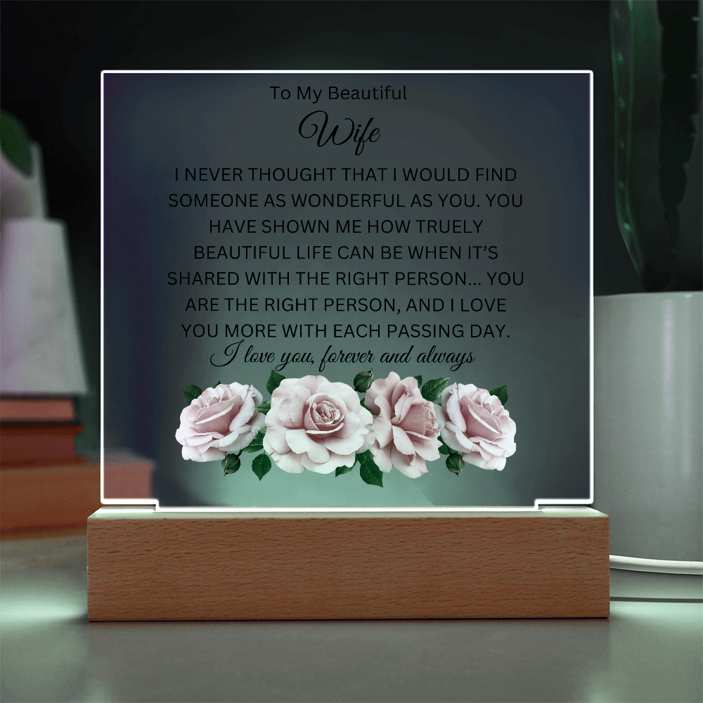 Acrylic Square Plaque/BTM Pink Roses/To My Beautiful Wife