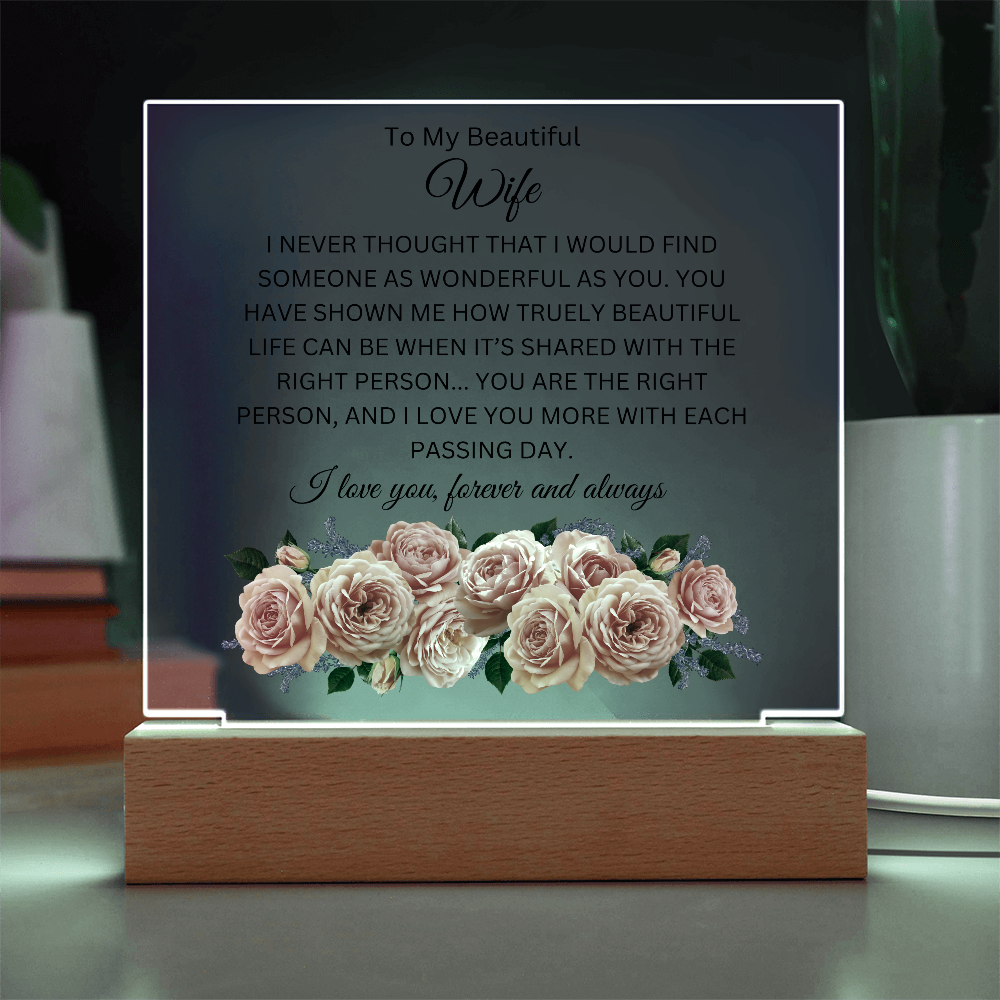 Acrylic Square Plaque/BTM Roses/To My Beautiful Wife