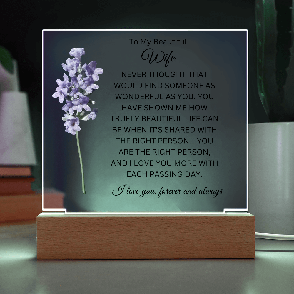 Acrylic Square Plaque/Lavender/To My Beautiful Wife