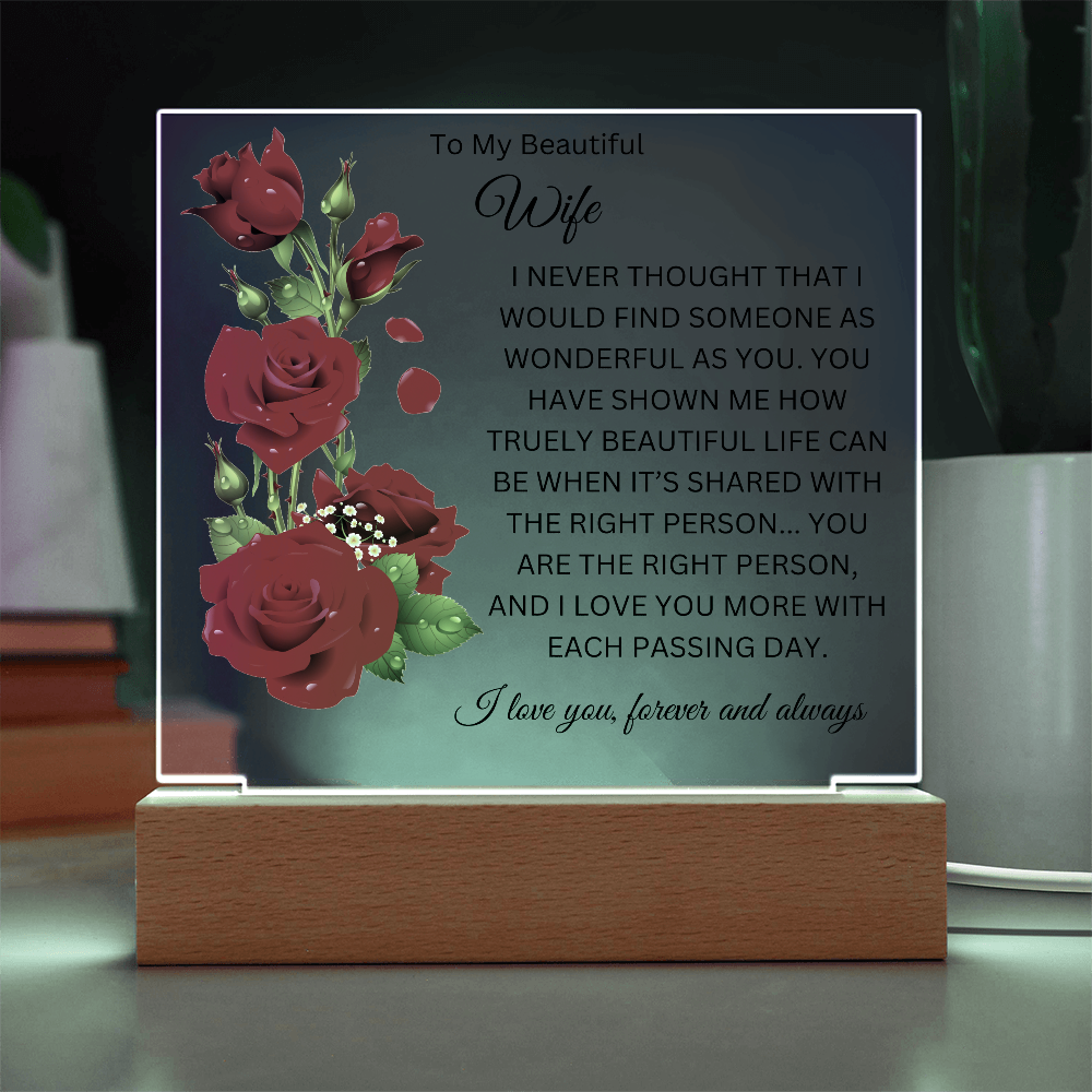 Acrylic Square Plaque/Roses/To My Beautiful Wife