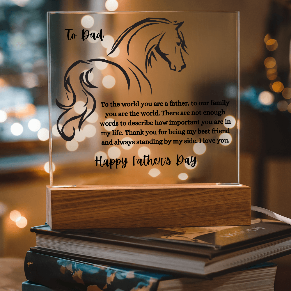 Acrylic Square Plaque,Horse Sil./ Happy Father's Day