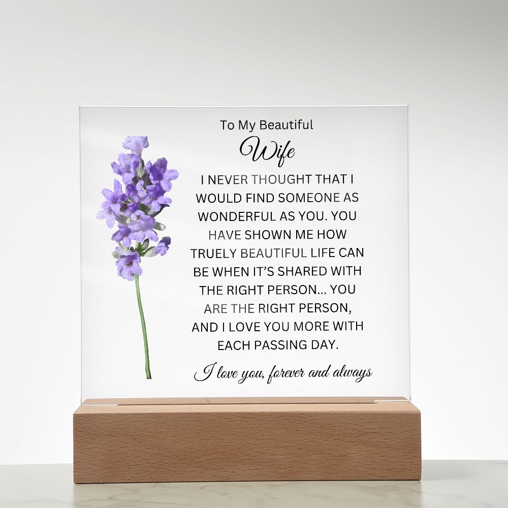 Acrylic Square Plaque/Lavender/To My Beautiful Wife