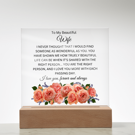 Acrylic Square Plaque/BTM Roses/To My Beautiful Wife