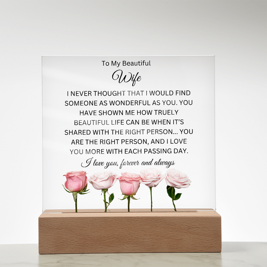 Acrylic Square Plaque/BTM Roses/To My Beautiful Wife