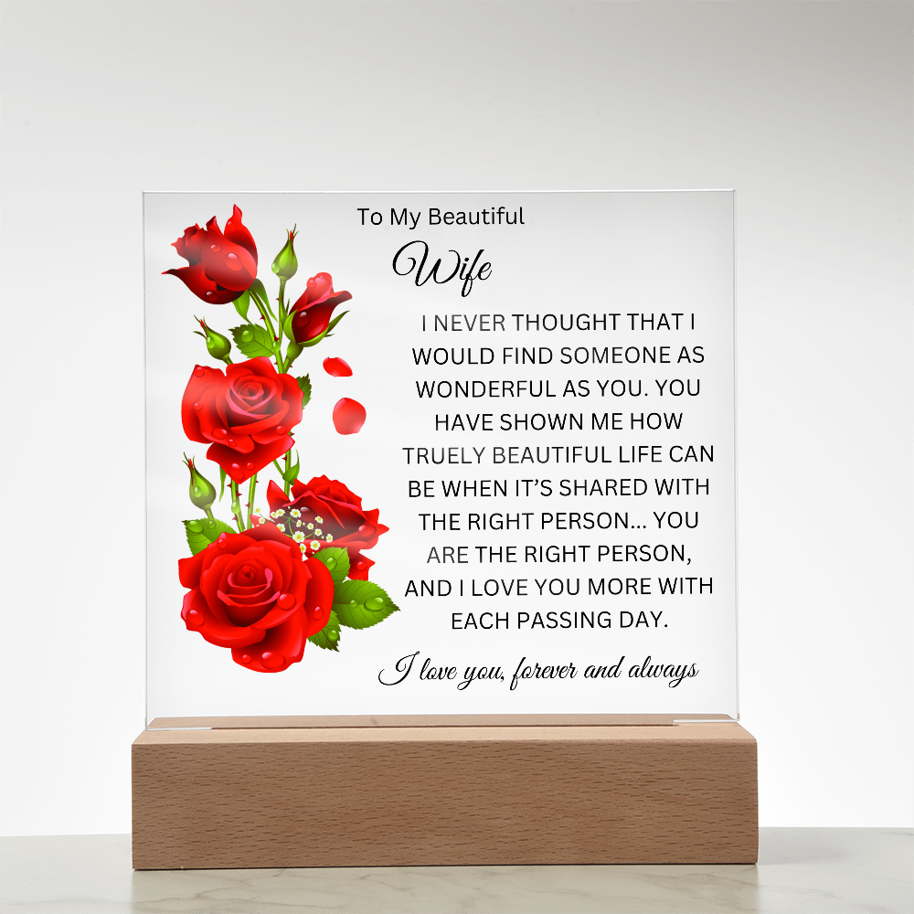 Acrylic Square Plaque/Roses/To My Beautiful Wife