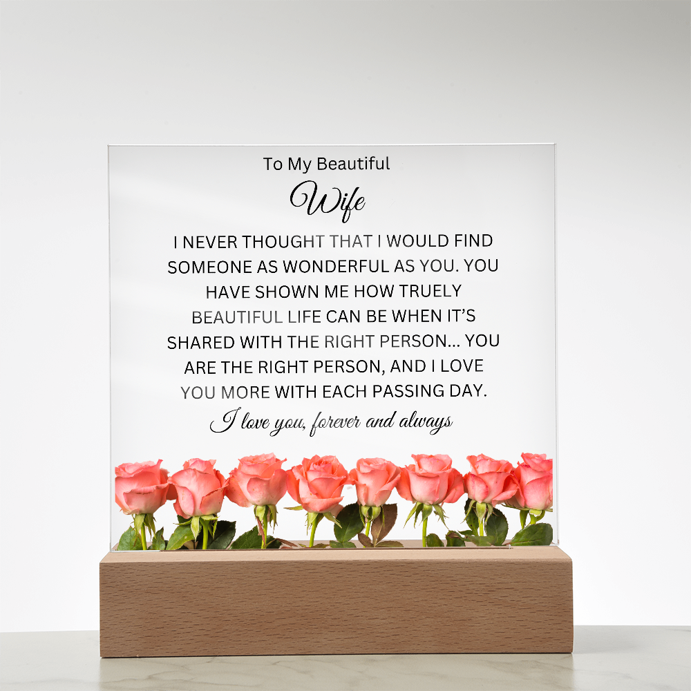 Acrylic Square Plaque/BTM Rose Line/To My Beautiful Wife