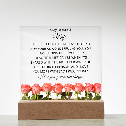 Acrylic Square Plaque/BTM Rose Line/To My Beautiful Wife