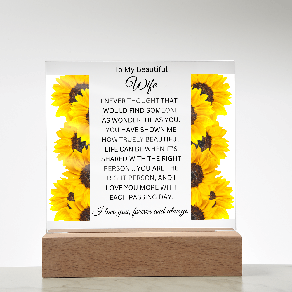 Acrylic Square Plaque/SunFlowers Sides/To My Beautiful Wife