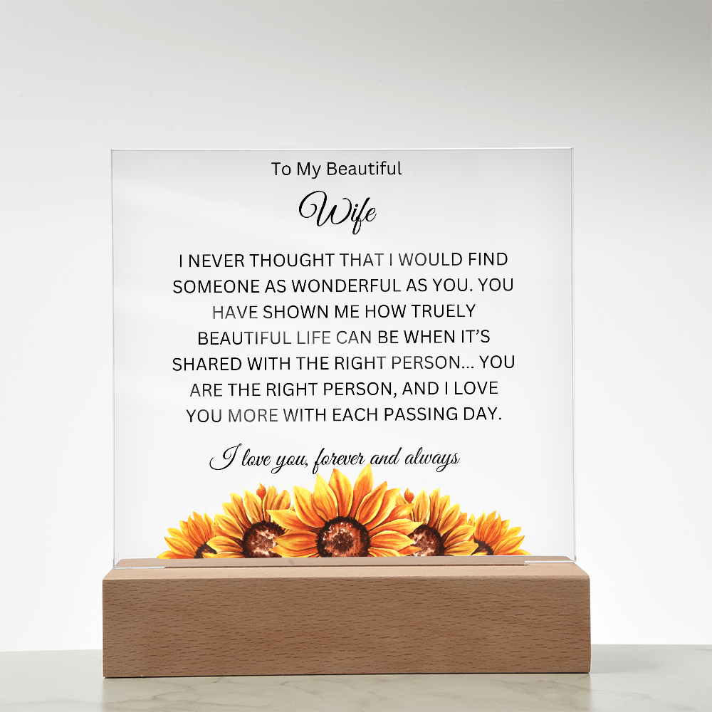 Acrylic Square Plaque/SunFlowers/To My Beautiful Wife