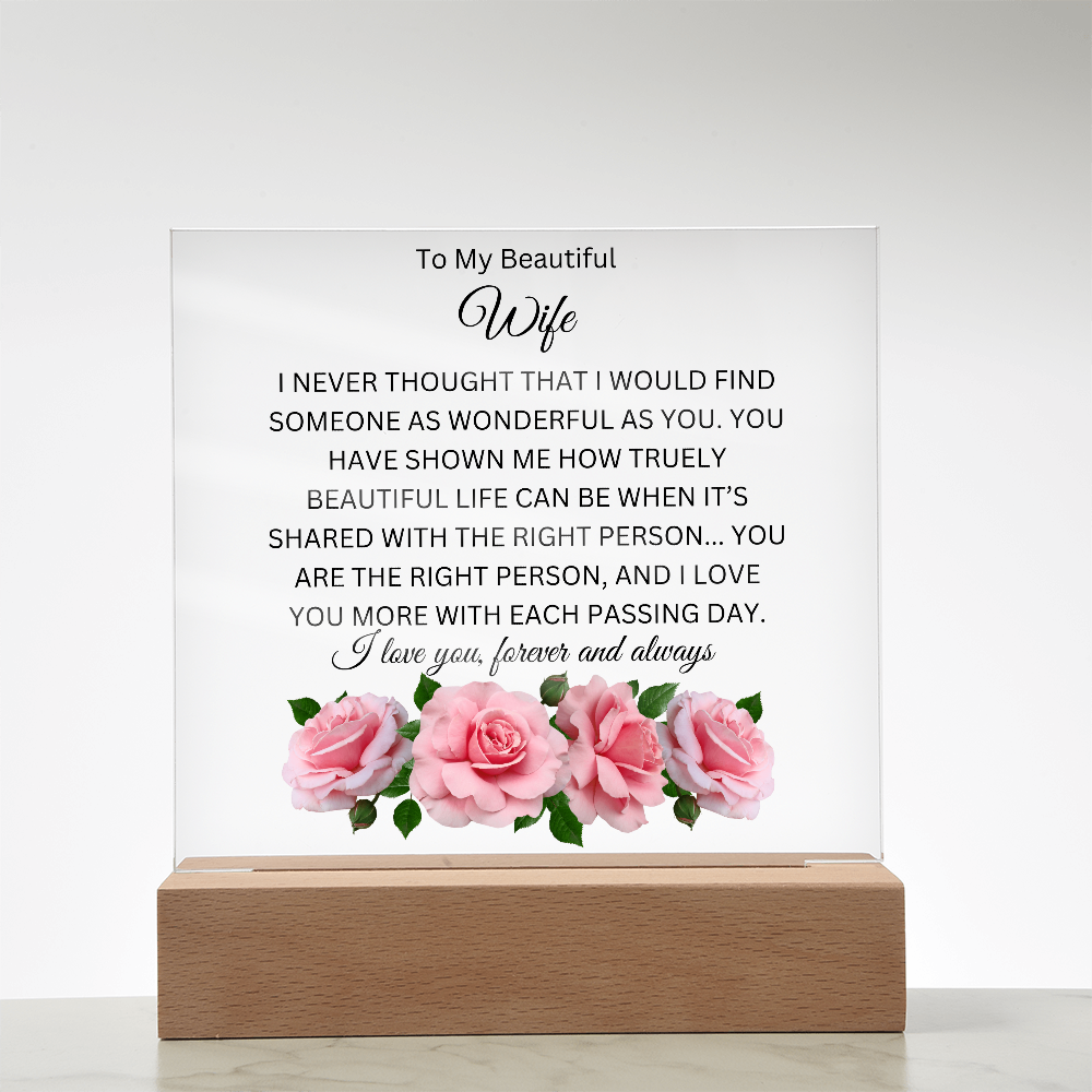 Acrylic Square Plaque/BTM Pink Roses/To My Beautiful Wife