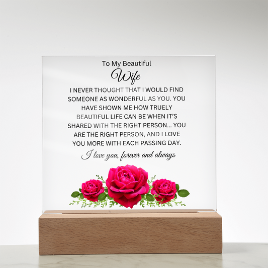 Acrylic Square Plaque/3 Roses/To My Beautiful Wife