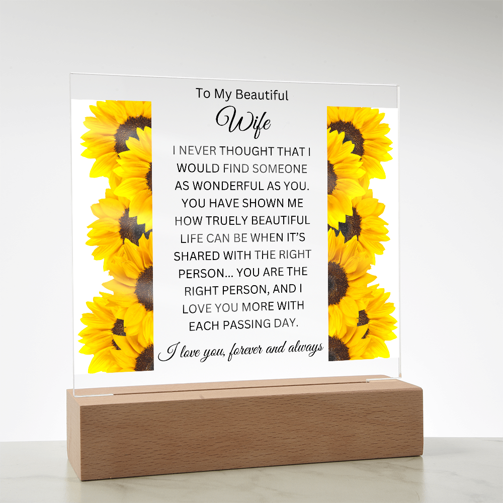 Acrylic Square Plaque/SunFlowers Sides/To My Beautiful Wife