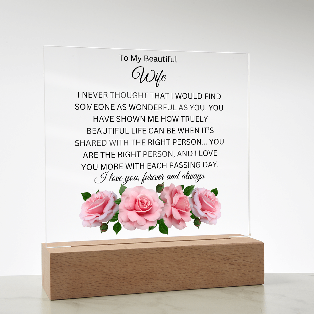 Acrylic Square Plaque/BTM Pink Roses/To My Beautiful Wife