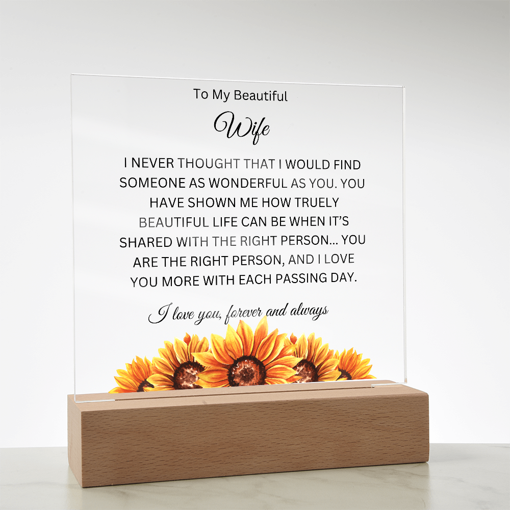 Acrylic Square Plaque/SunFlowers/To My Beautiful Wife