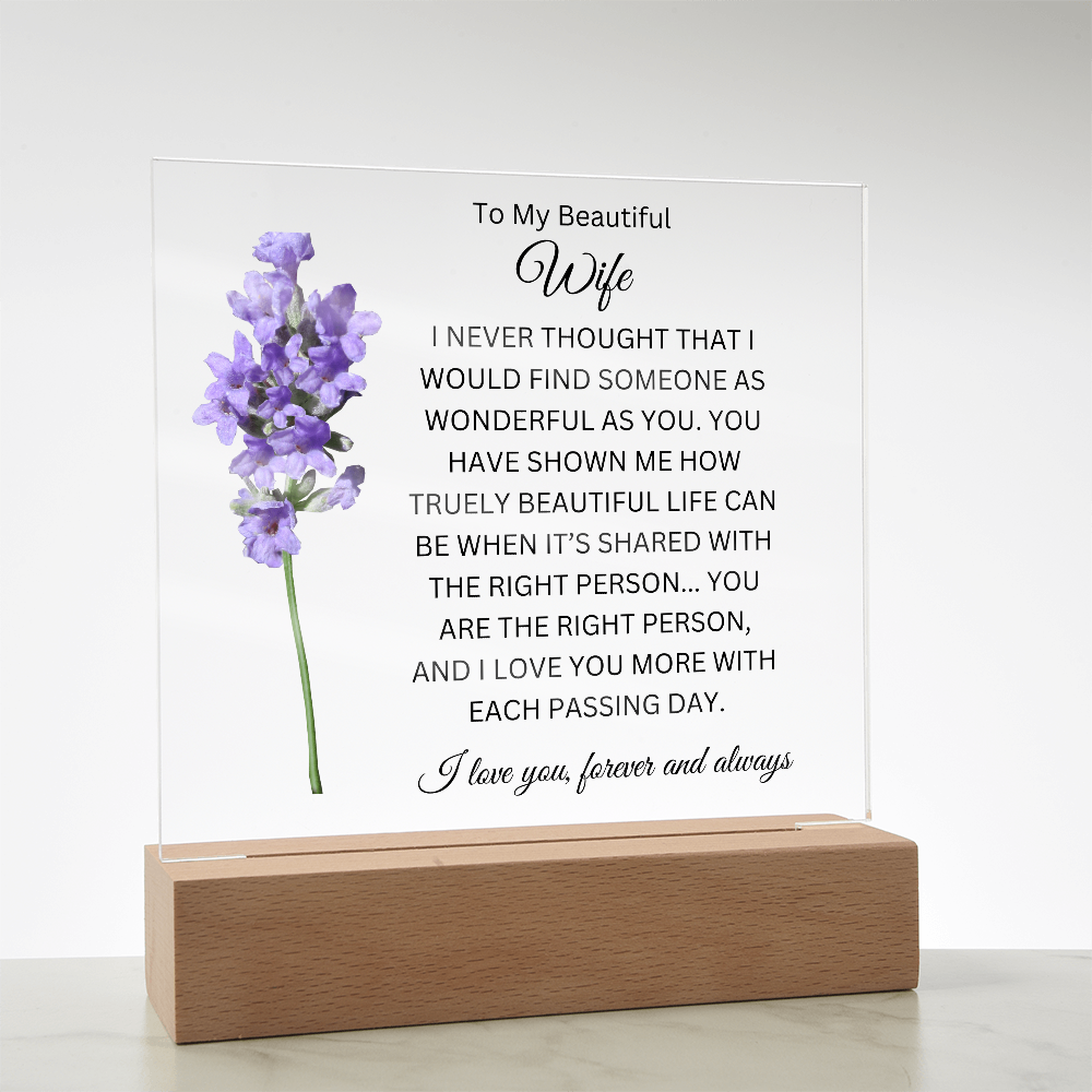 Acrylic Square Plaque/Lavender/To My Beautiful Wife