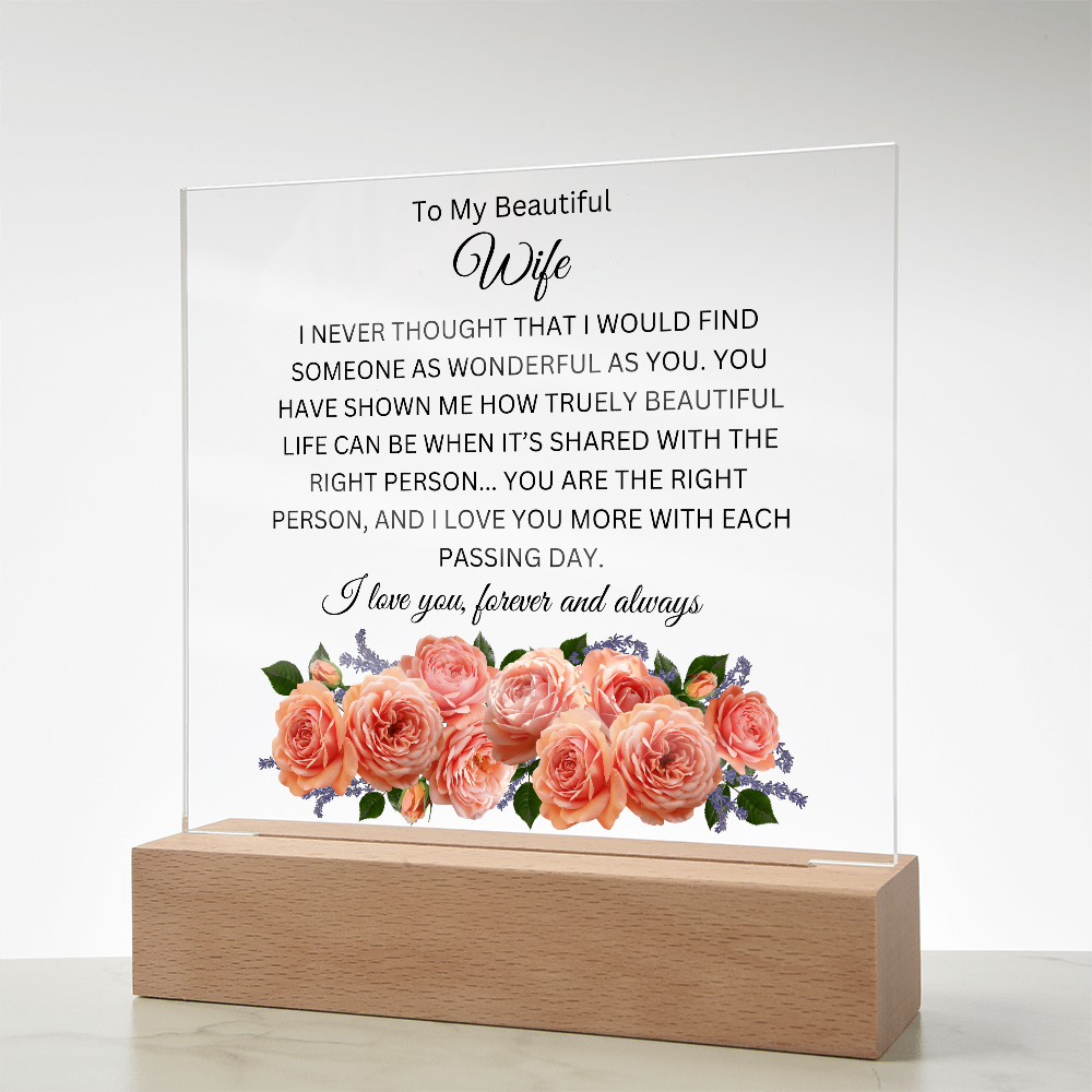 Acrylic Square Plaque/BTM Roses/To My Beautiful Wife