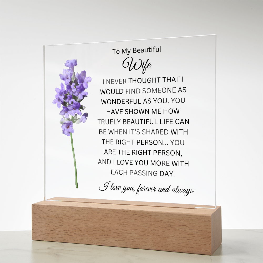 Acrylic Square Plaque/Lavender/To My Beautiful Wife