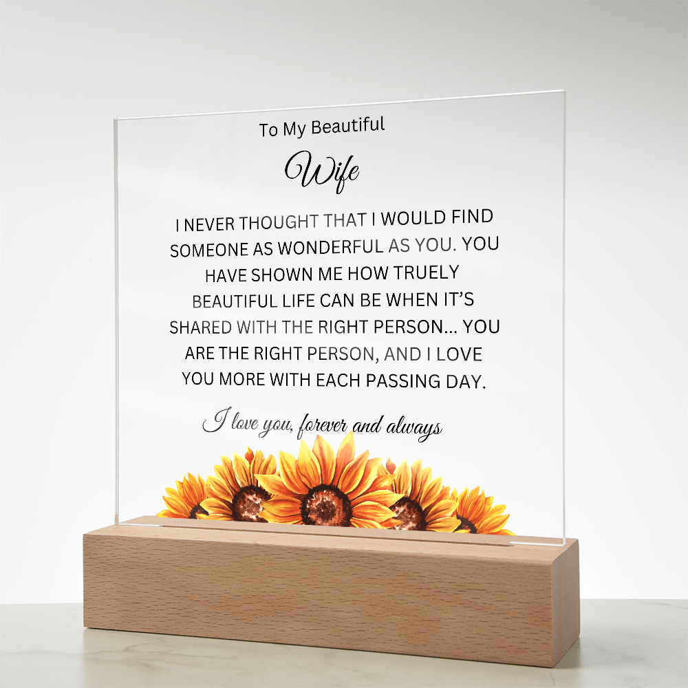 Acrylic Square Plaque/SunFlowers/To My Beautiful Wife