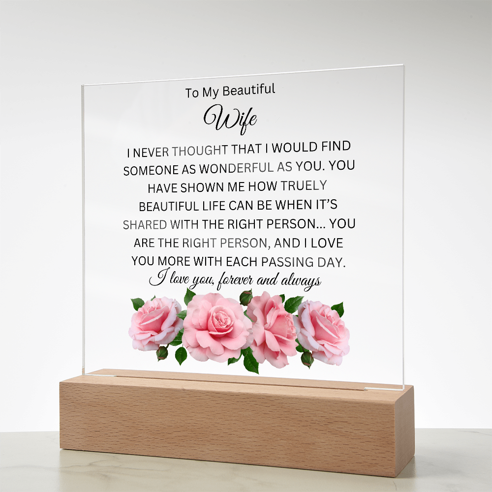 Acrylic Square Plaque/BTM Pink Roses/To My Beautiful Wife