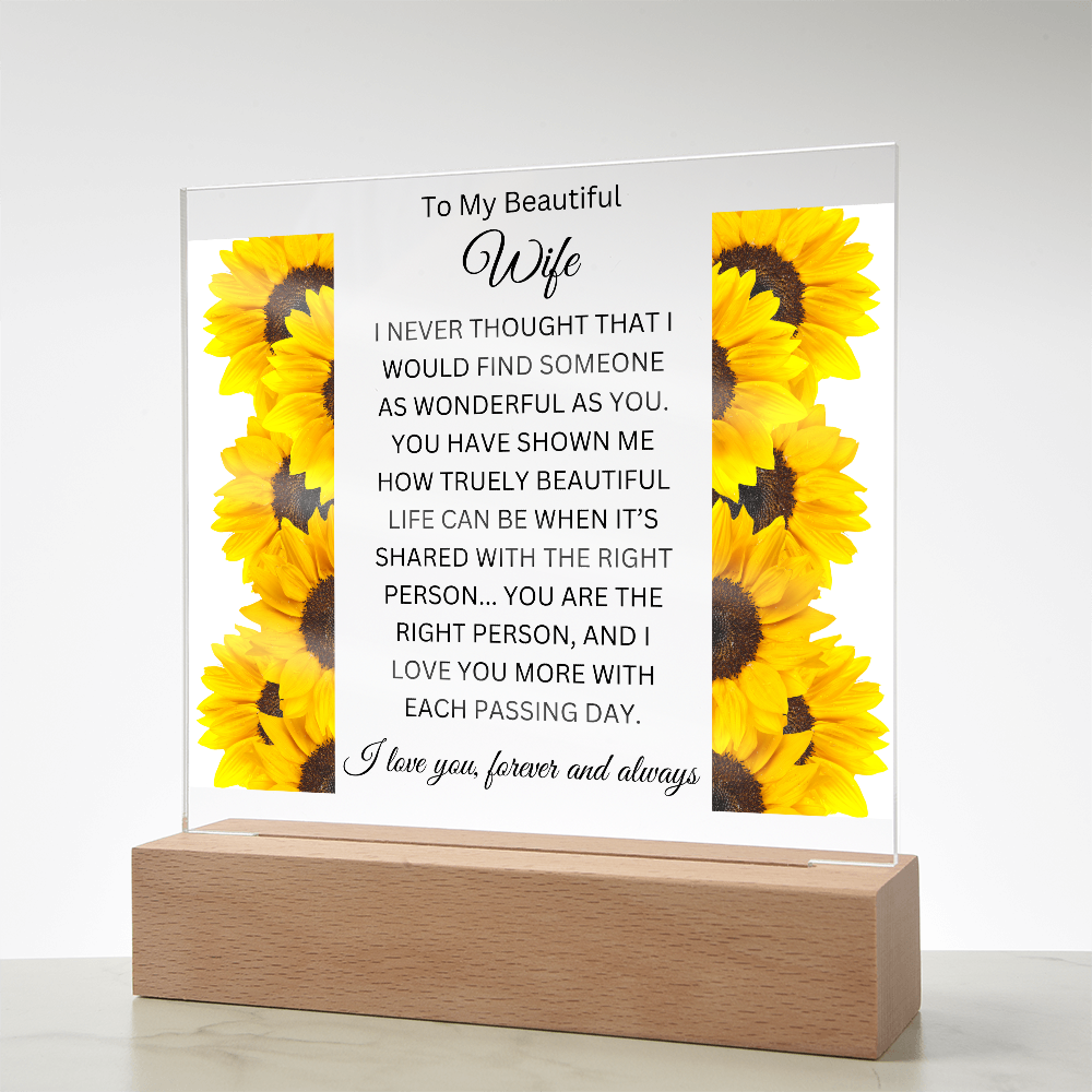 Acrylic Square Plaque/SunFlowers Sides/To My Beautiful Wife