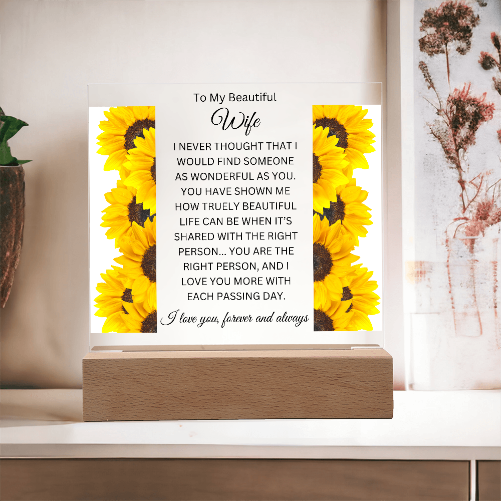 Acrylic Square Plaque/SunFlowers Sides/To My Beautiful Wife