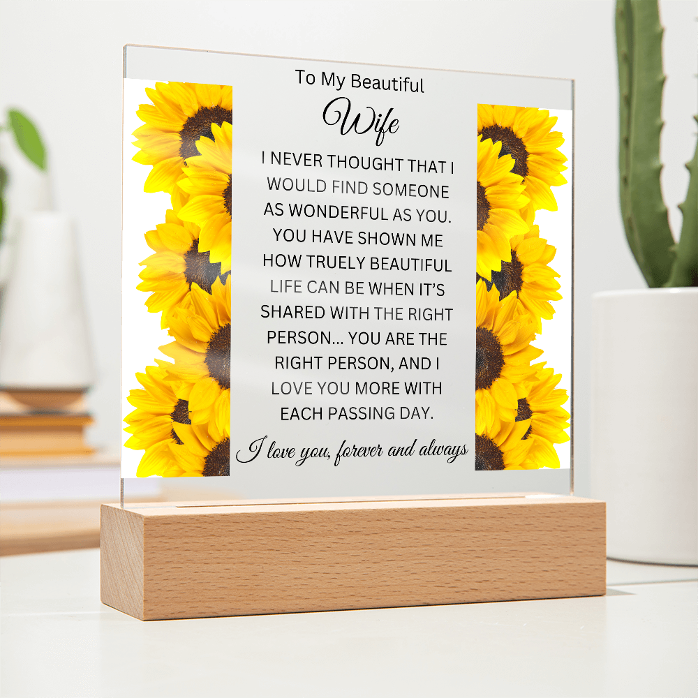 Acrylic Square Plaque/SunFlowers Sides/To My Beautiful Wife