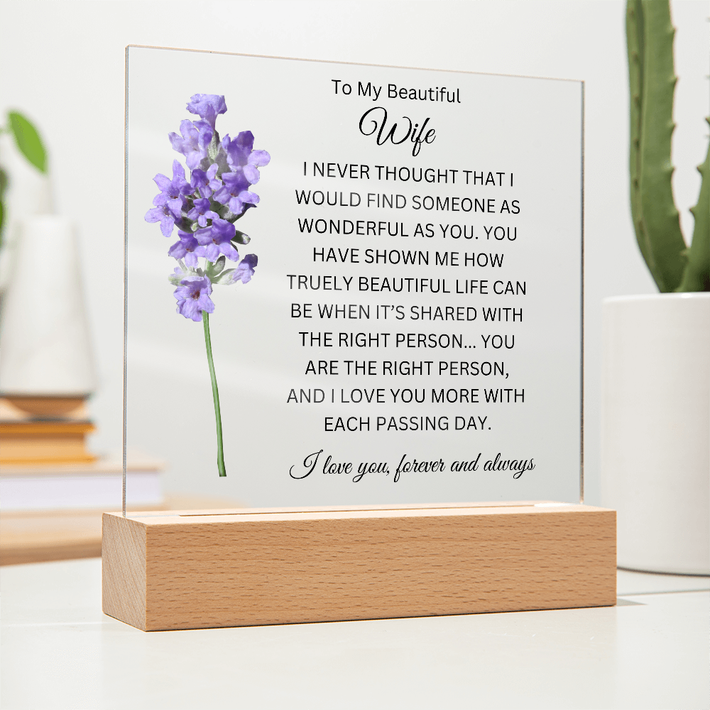 Acrylic Square Plaque/Lavender/To My Beautiful Wife