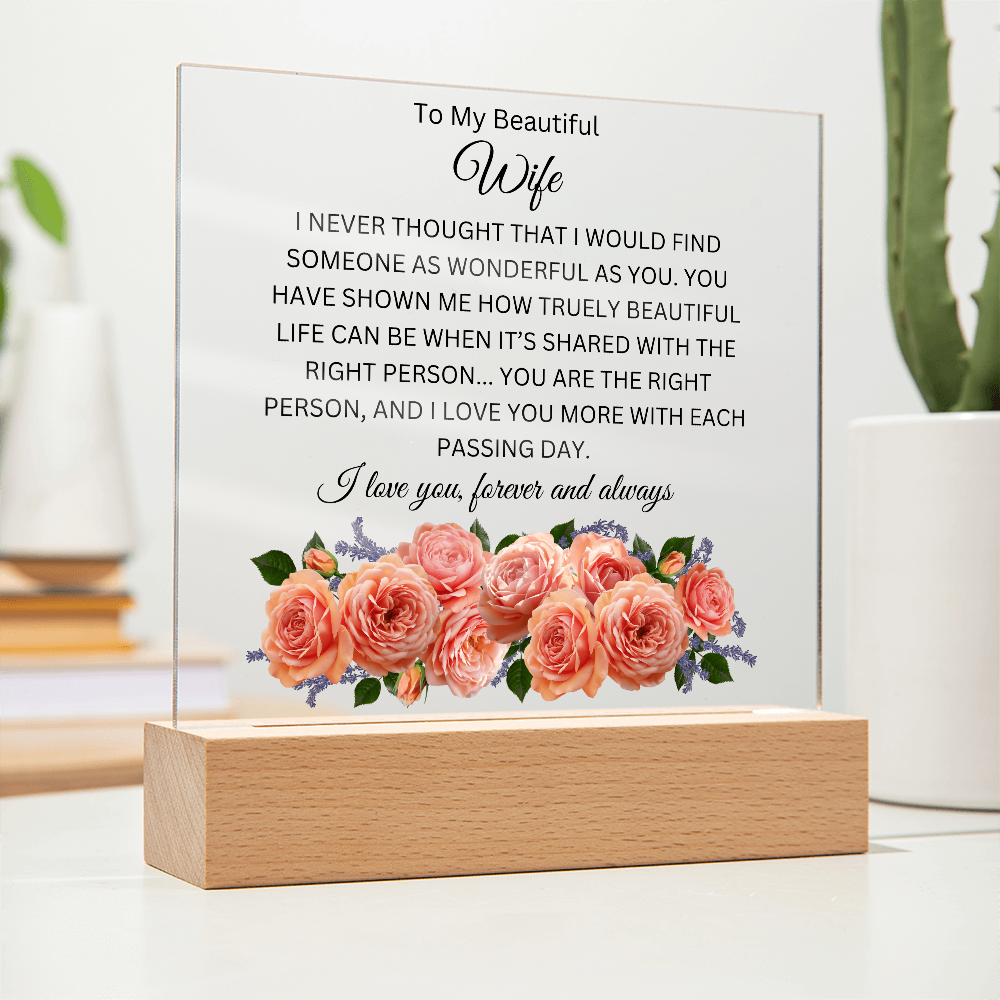 Acrylic Square Plaque/BTM Roses/To My Beautiful Wife