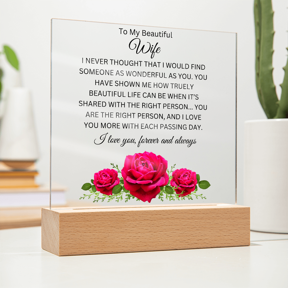 Acrylic Square Plaque/3 Roses/To My Beautiful Wife