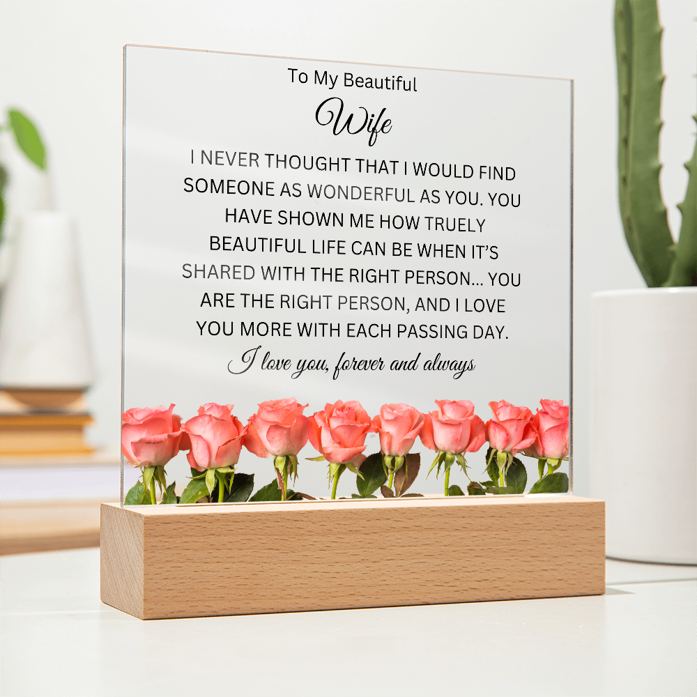 Acrylic Square Plaque/BTM Rose Line/To My Beautiful Wife