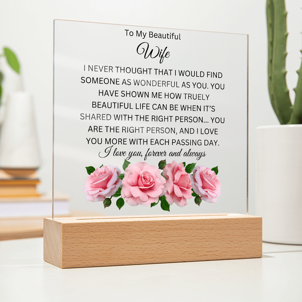 Acrylic Square Plaque/BTM Pink Roses/To My Beautiful Wife