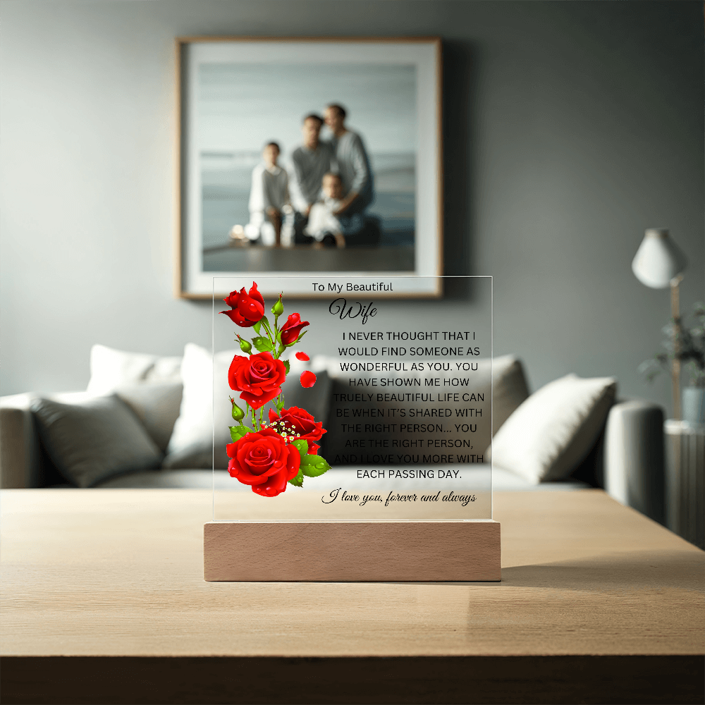 Acrylic Square Plaque/Roses/To My Beautiful Wife