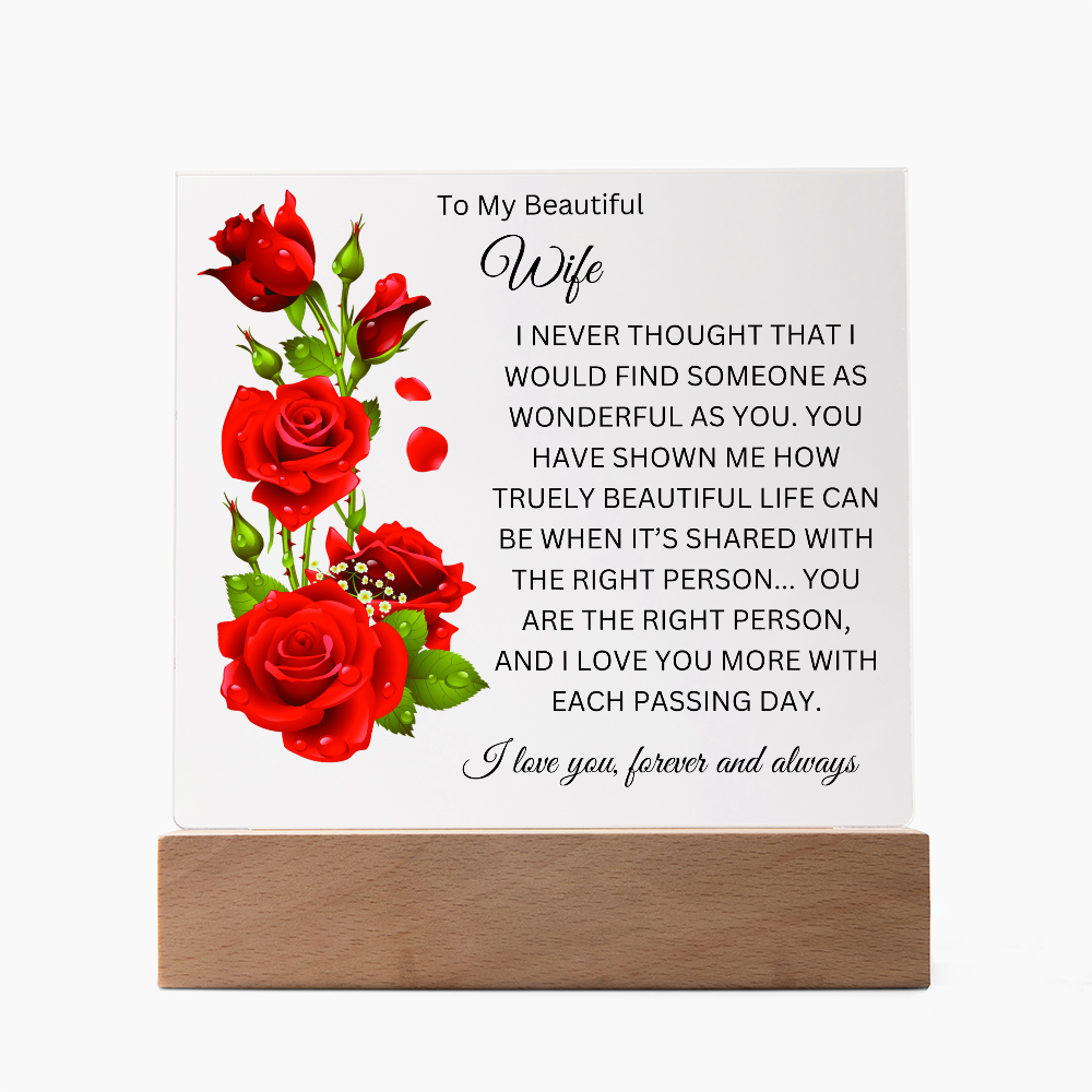 Acrylic Square Plaque/Roses/To My Beautiful Wife