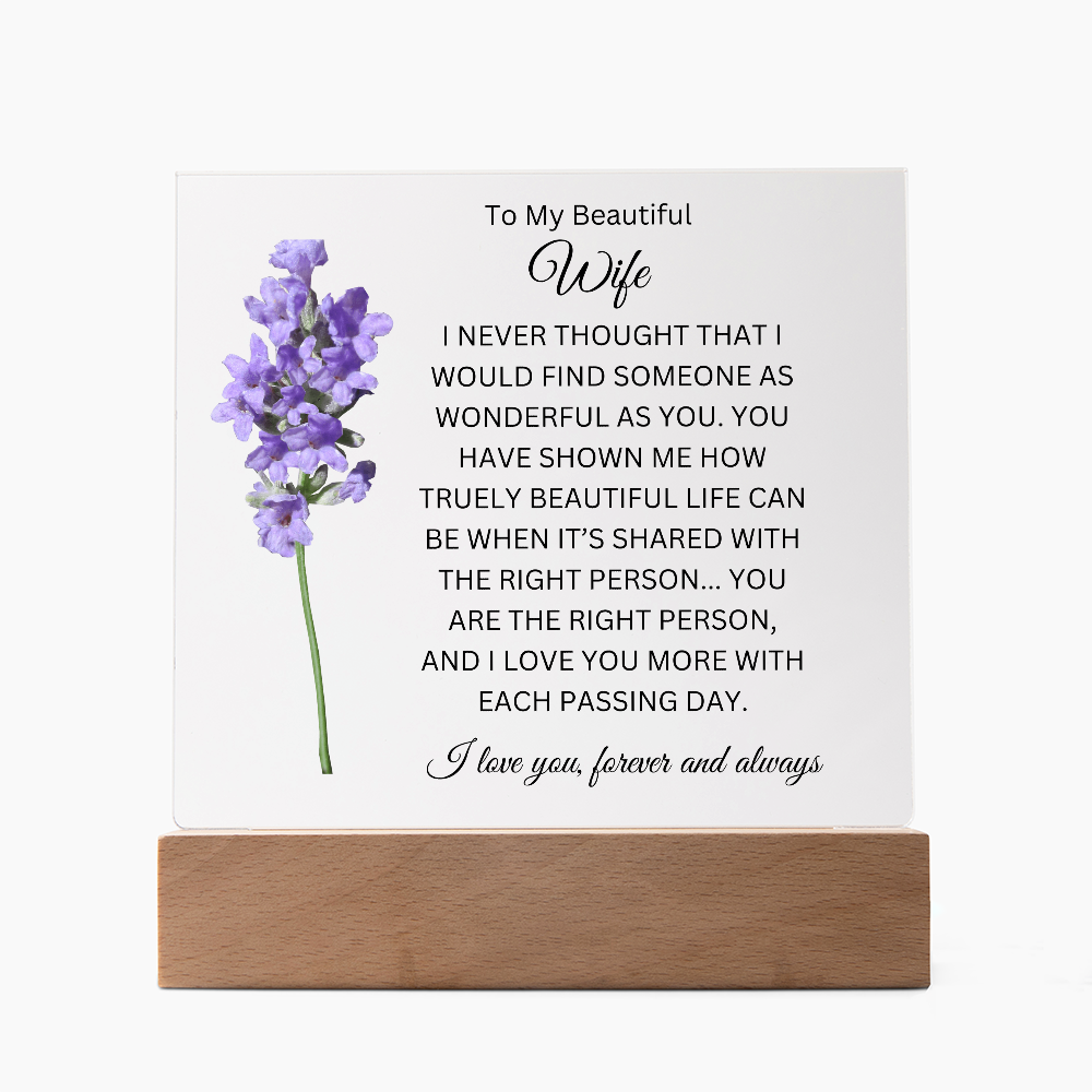 Acrylic Square Plaque/Lavender/To My Beautiful Wife