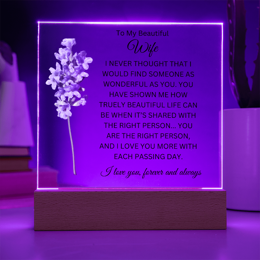 Acrylic Square Plaque/Lavender/To My Beautiful Wife