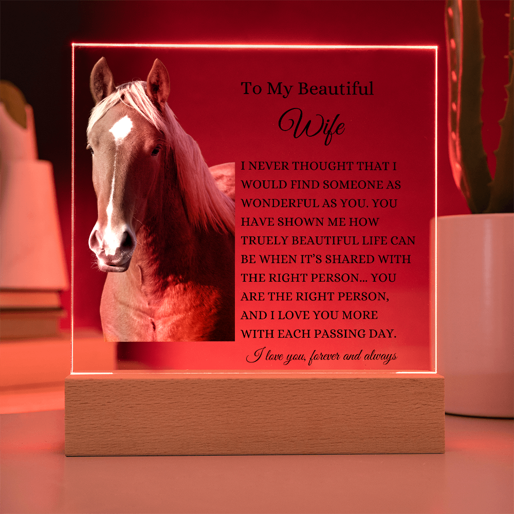 Acrylic Square Plaque/Horse/To My Beautiful Wife