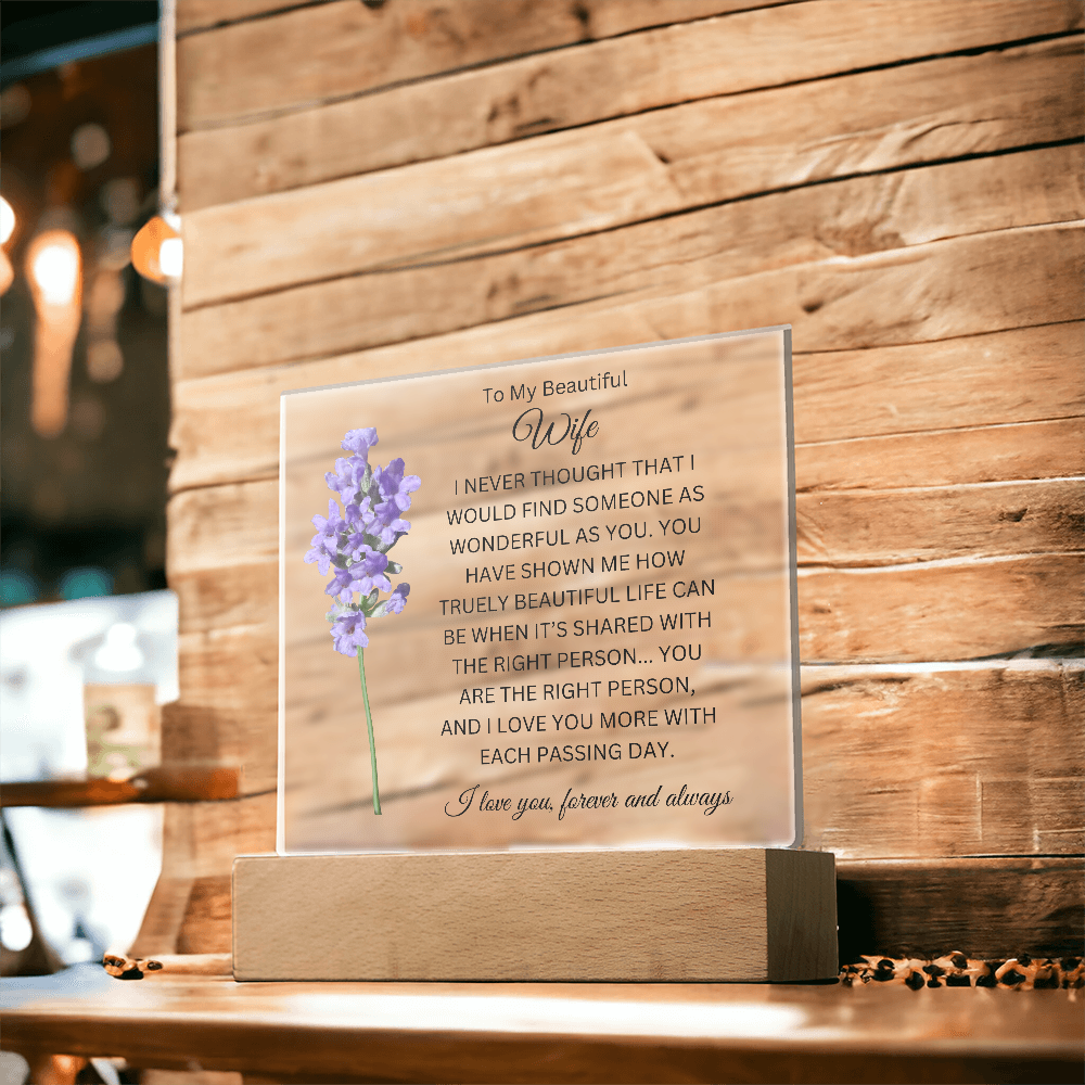 Acrylic Square Plaque/Lavender/To My Beautiful Wife